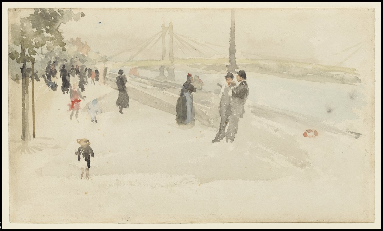 Roze en Zilver - Chelsea, de Oever door James Abbott McNeill Whistler