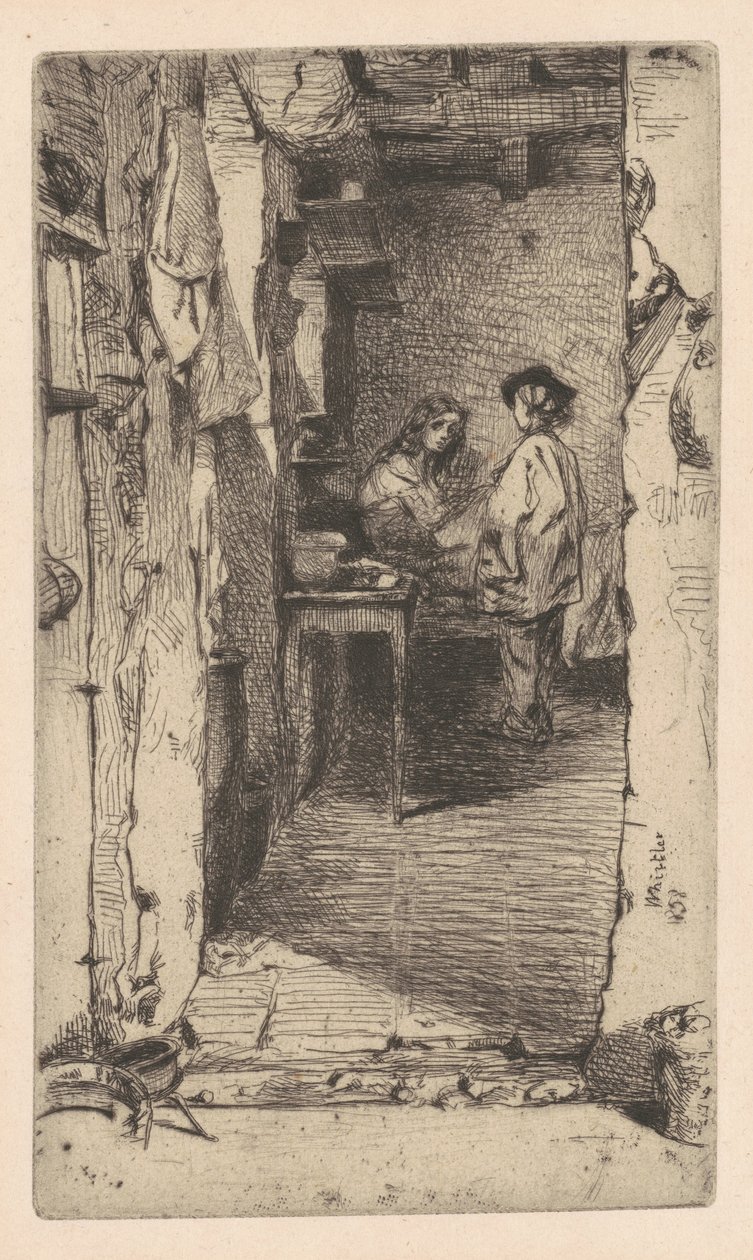 Voddenrapers, Quartier Mouffetard, Parijs door James Abbott McNeill Whistler