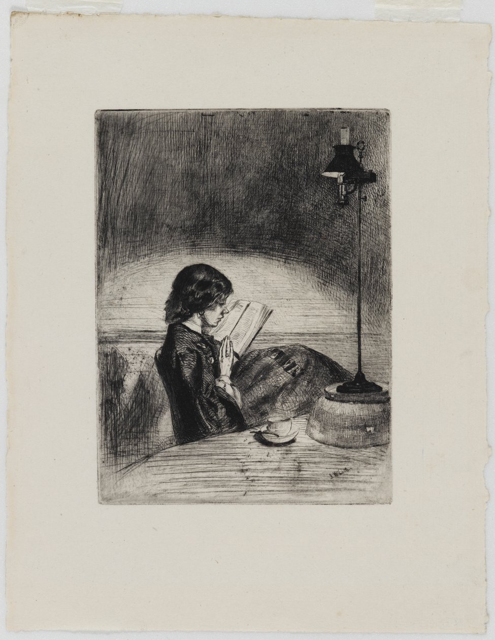 Lezen bij lamplicht, 1858 door James Abbott McNeill Whistler