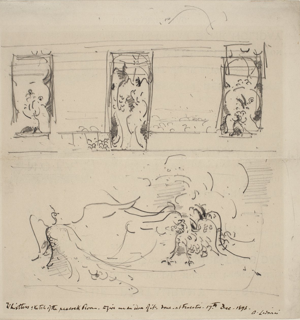 Schets van de Pauwenkamer door James Abbott McNeill Whistler