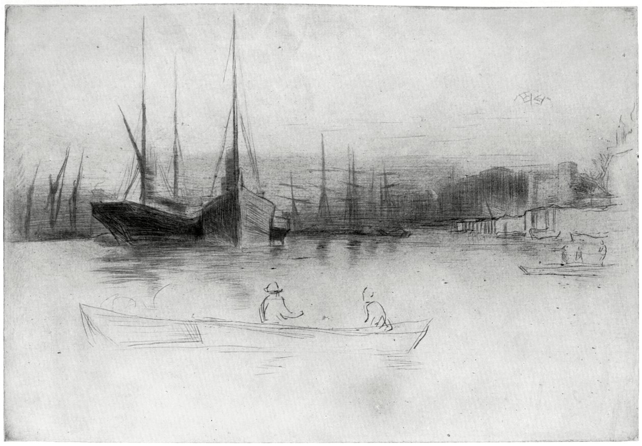Stoomschepen bij de toren door James Abbott McNeill Whistler