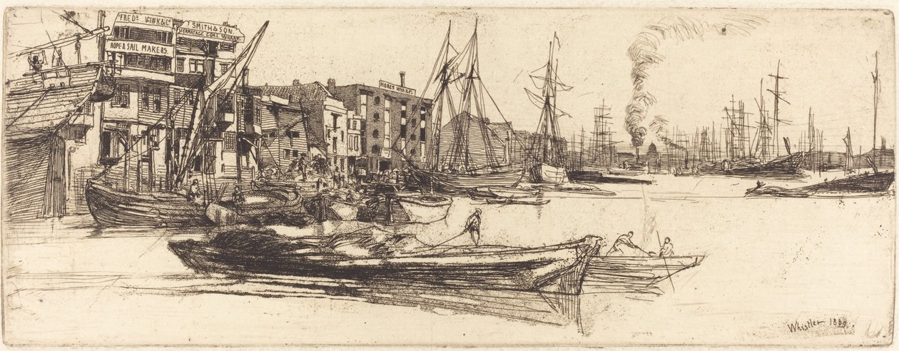 Thames Magazijnen, 1859 door James Abbott McNeill Whistler