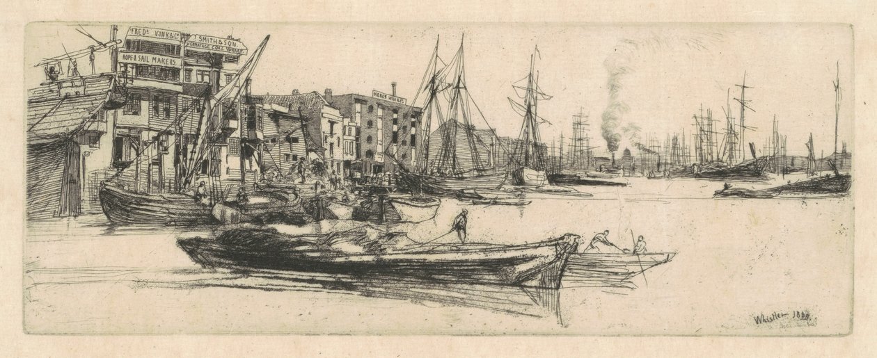 Magazijnen aan de Theems, 1859 door James Abbott McNeill Whistler
