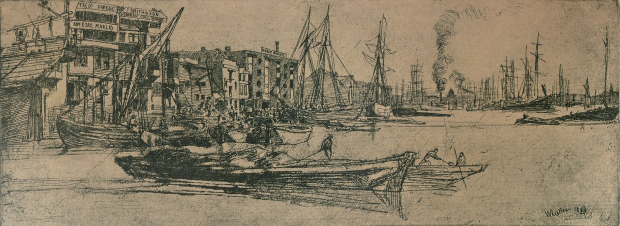 Thames Magazijnen, 1859, 1904 door James Abbott McNeill Whistler