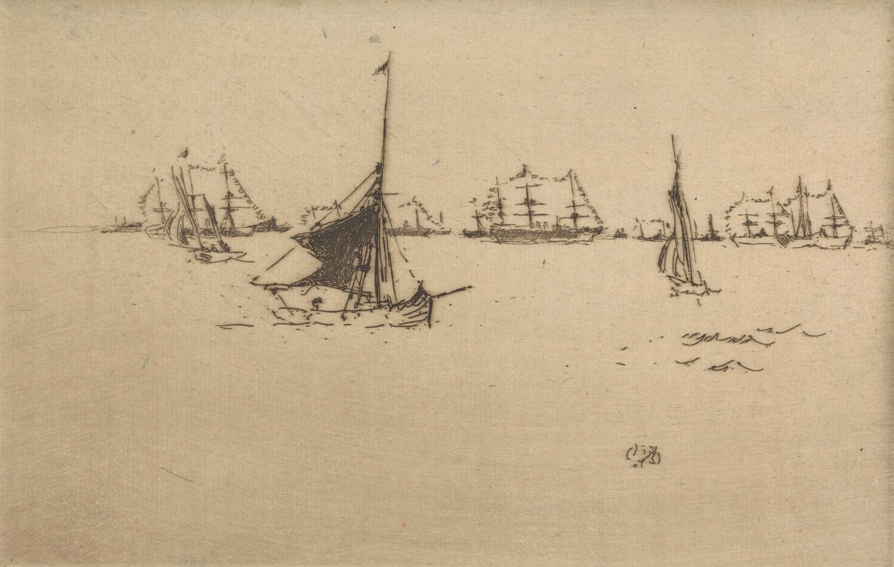 De Vloot: Avond, uit een set van twaalf etsen getiteld De Marine Review, 1887 door James Abbott McNeill Whistler