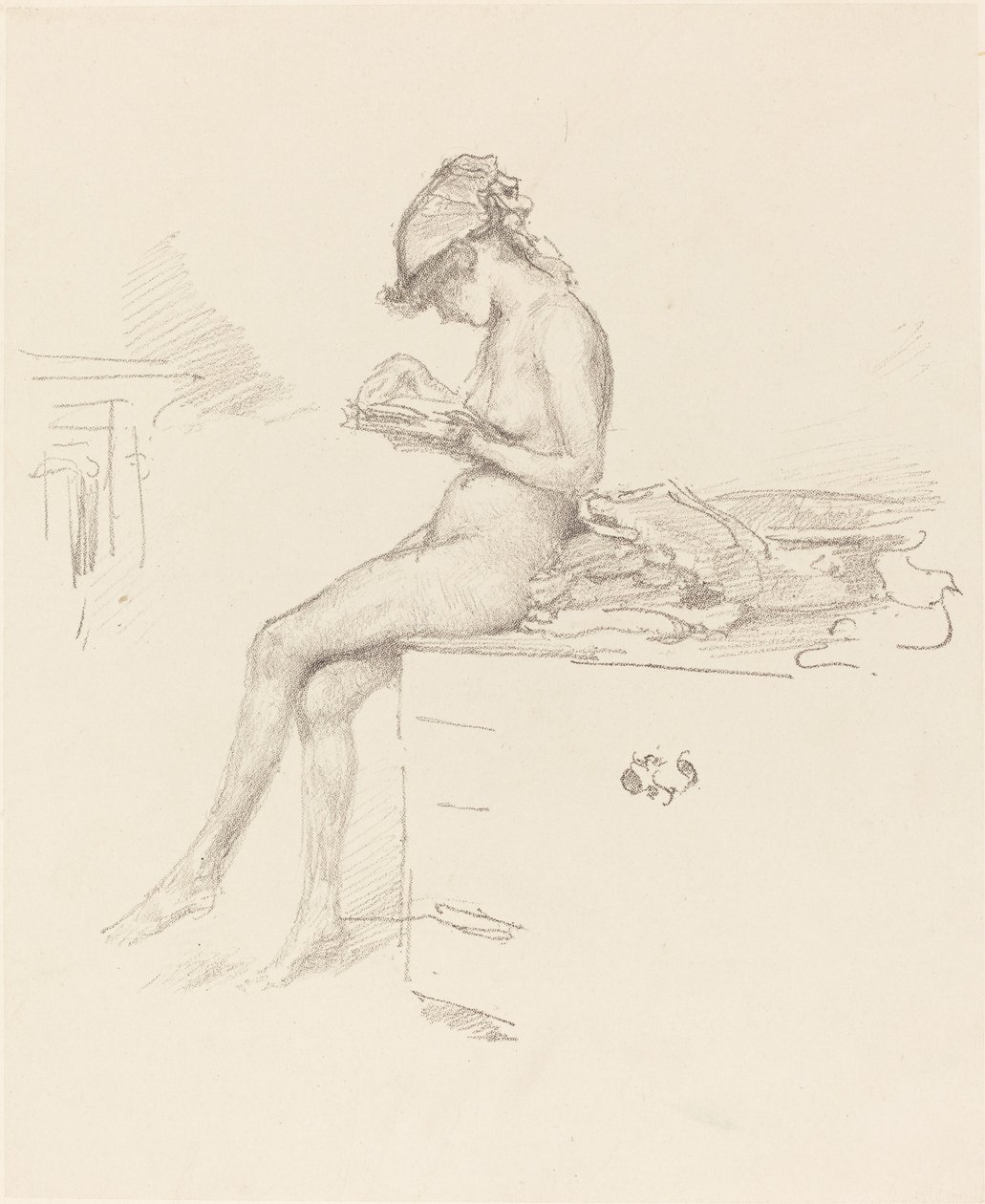 Het Kleine Naakte Model, Lezend, 1889-1890 door James Abbott McNeill Whistler