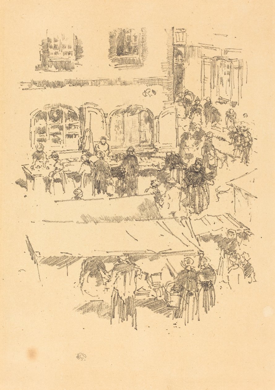 De markt, Vitré door James Abbott McNeill Whistler