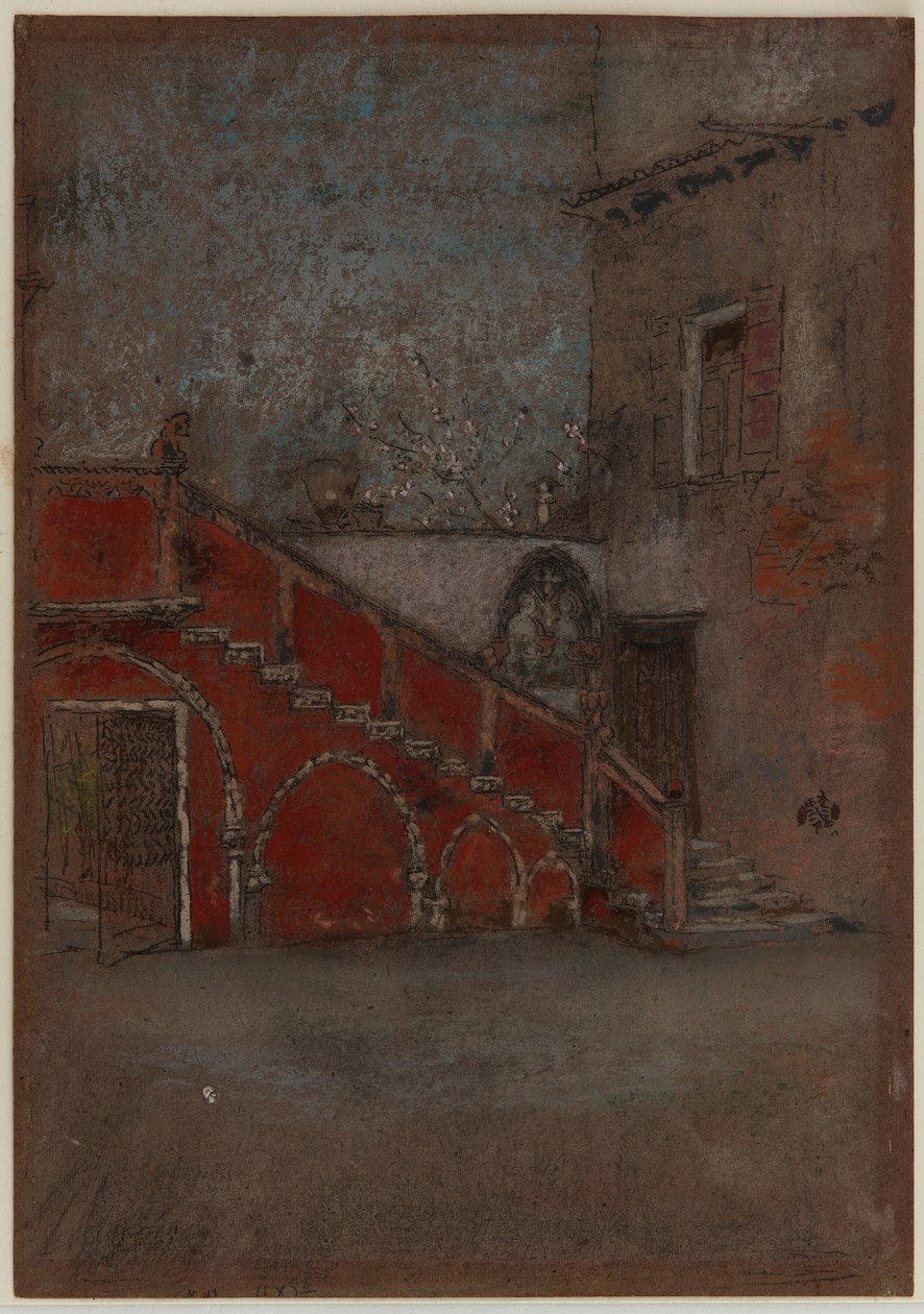 De trap: Notitie in rood, 1880 door James Abbott McNeill Whistler
