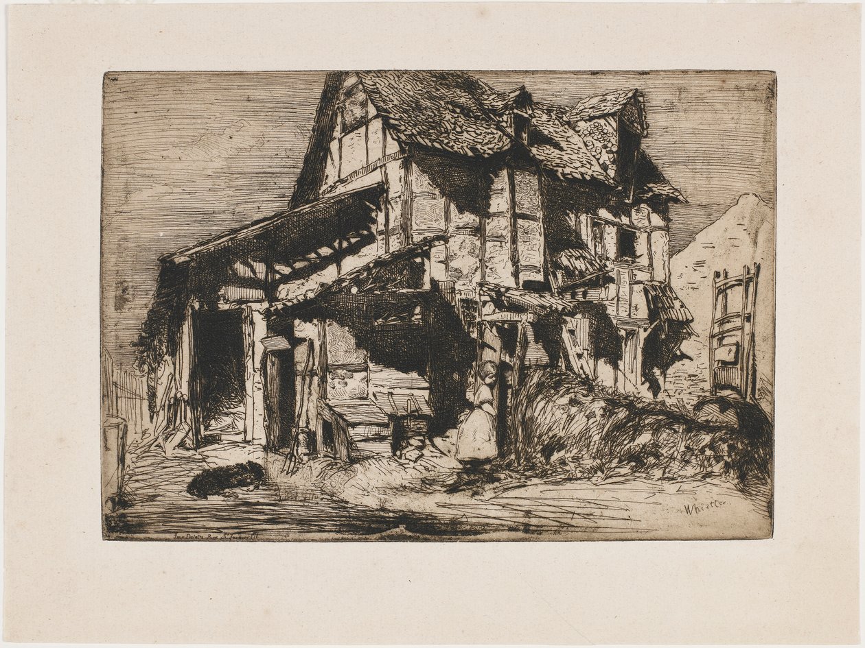 Het onveilige huurhuis. Een van de twaalf etsen uit de natuur De Franse set door James Abbott McNeill Whistler