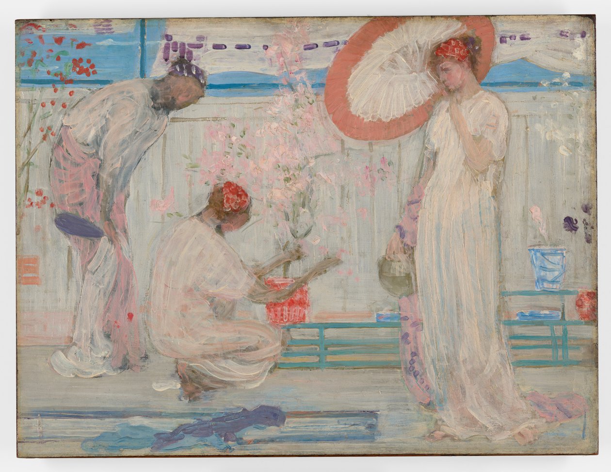 De Witte Symfonie: Drie meisjes, ca. 1868 (olieverf op molenkarton gemonteerd op houten paneel) door James Abbott McNeill Whistler