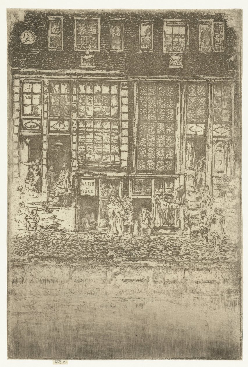 Twee grachtenhuizen in Amsterdam door James Abbott McNeill Whistler