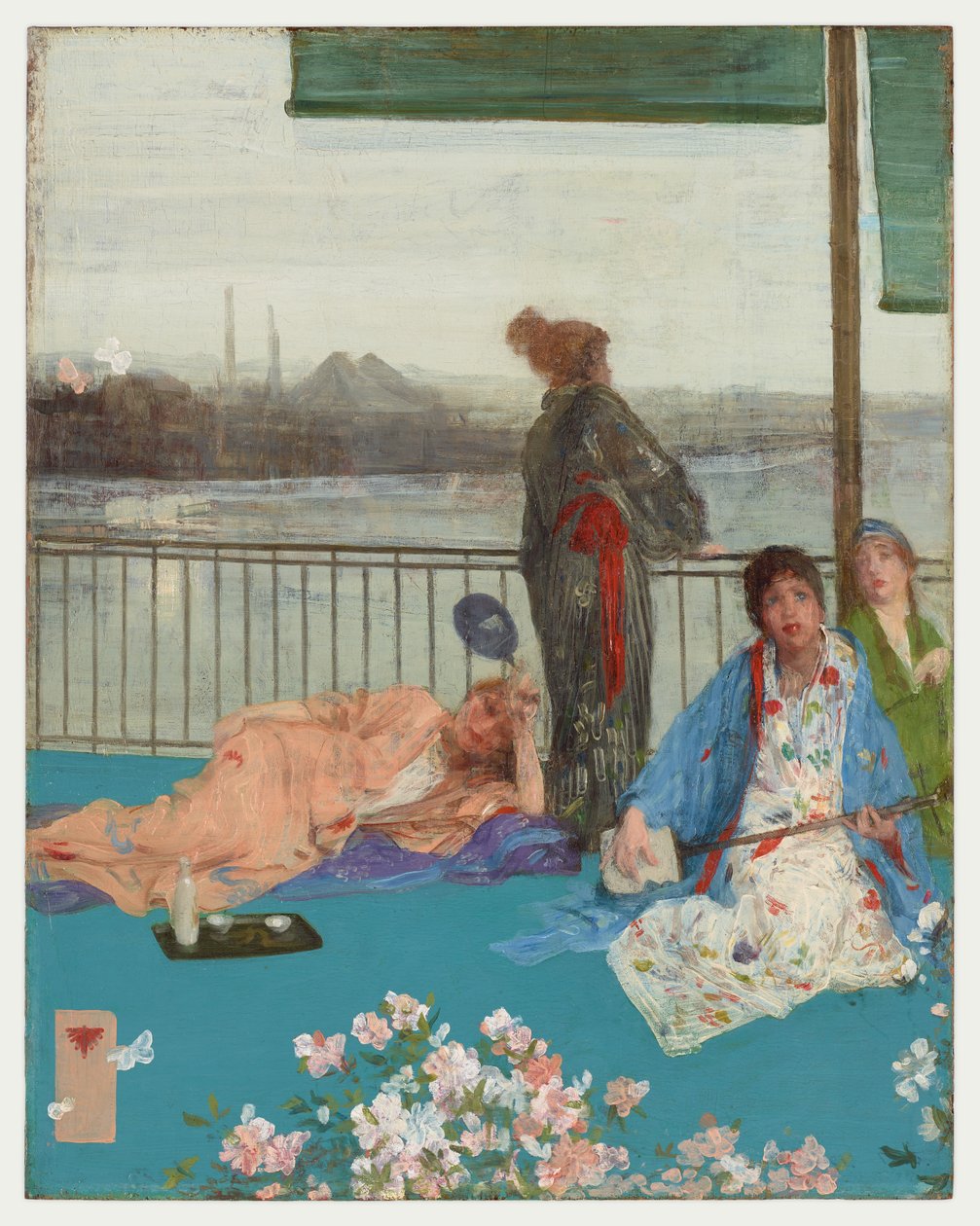 Variaties in vleeskleur en groen - Het balkon door James Abbott McNeill Whistler