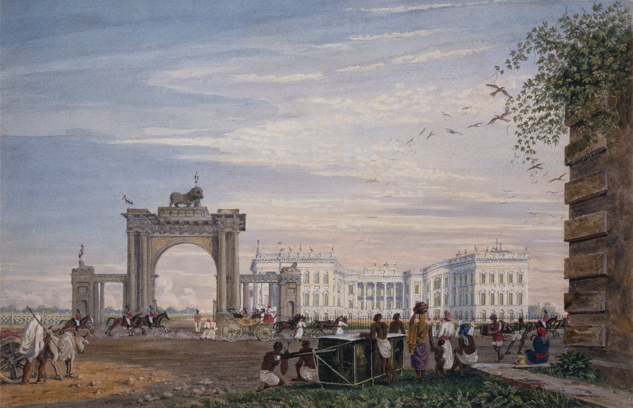 Gezicht op Government House, vanuit het oosten, Calcutta, ca. 1820 (aquarel) door James Baillie Fraser