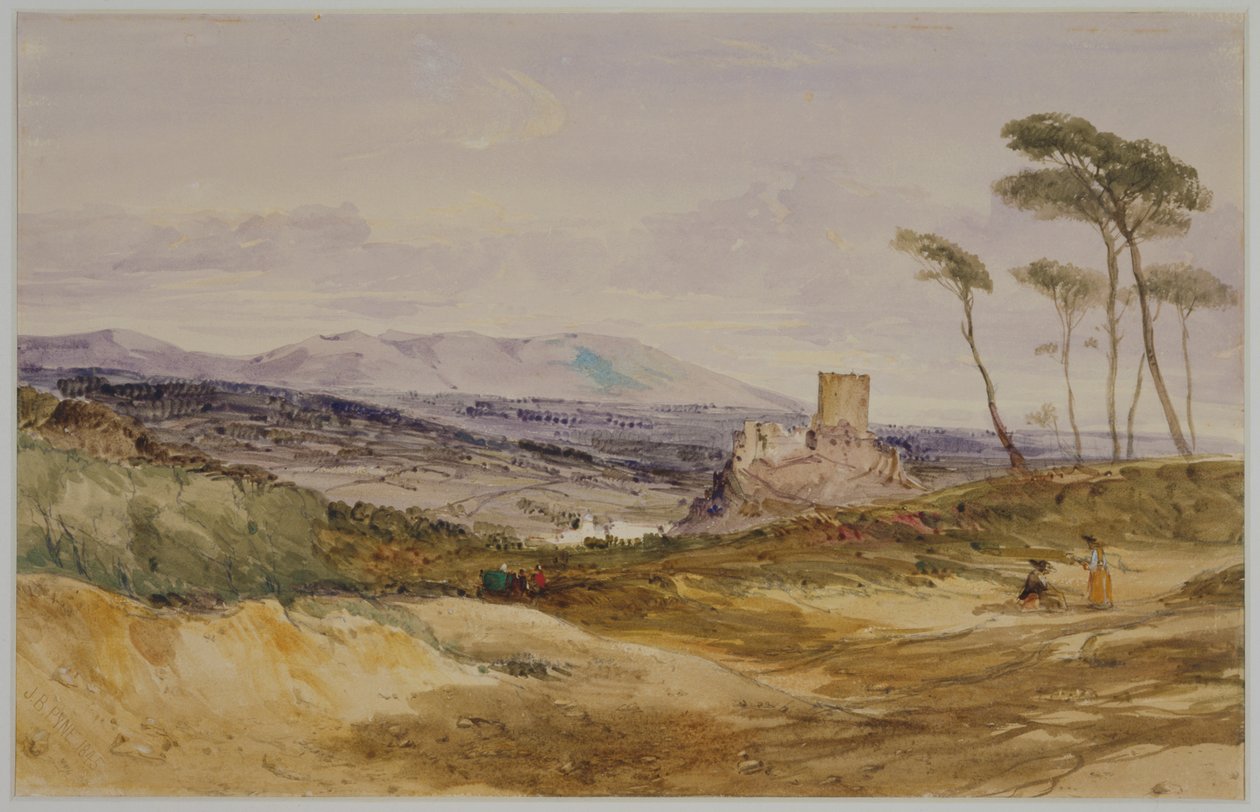 Landschap met kasteel en figuren door James Baker Pyne