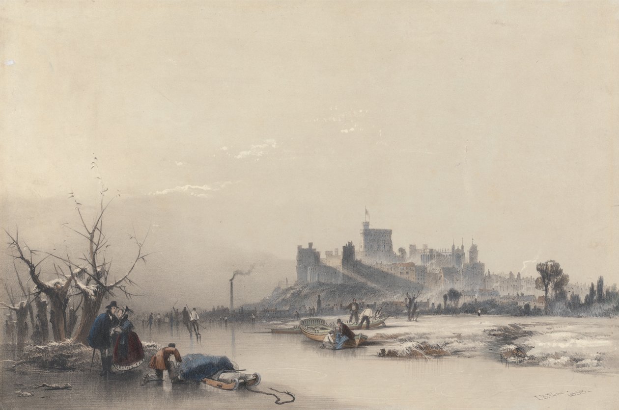 Windsor Castle vanaf de bevroren rivier tijdens de grote vorst door James Baker Pyne