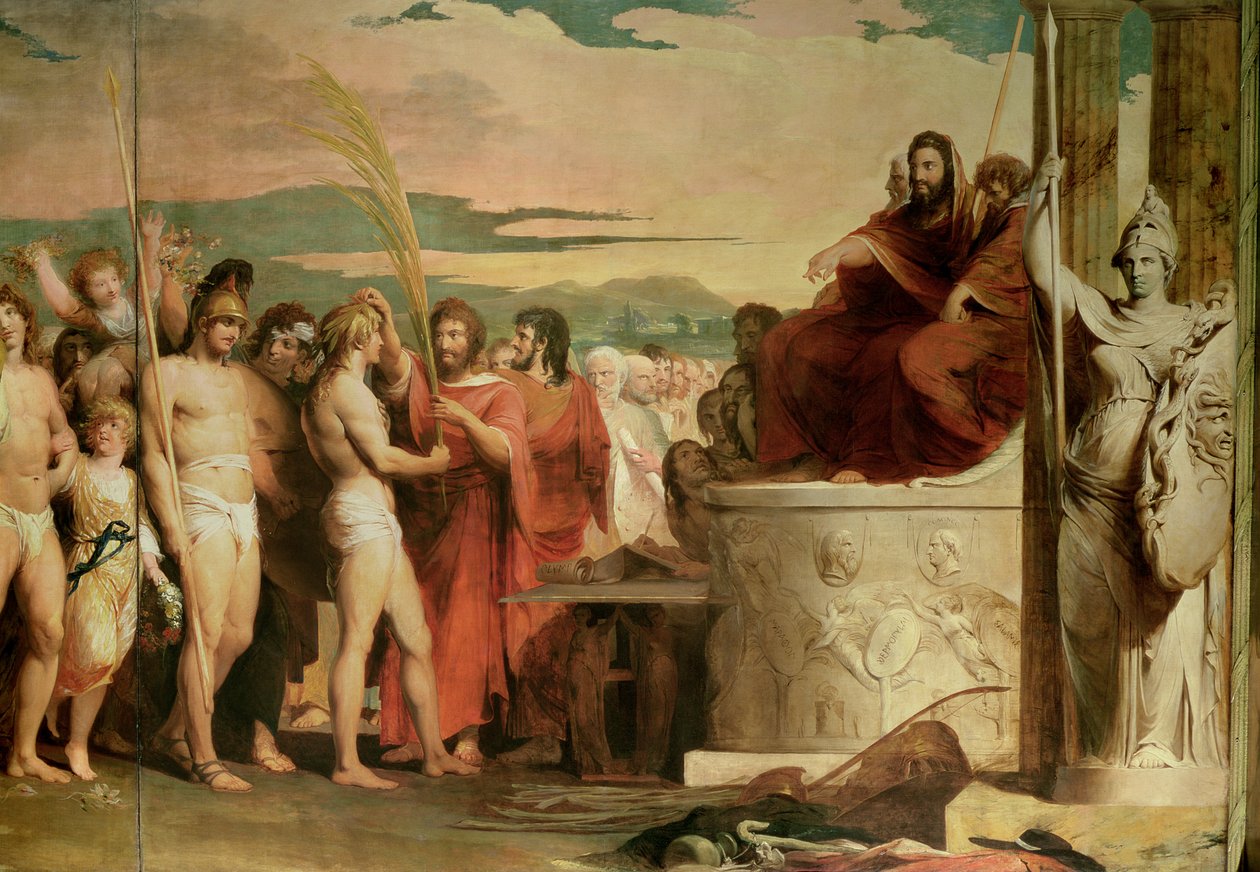 De kroning van de overwinnaars in Olympia, derde in de serie De vooruitgang van menselijke cultuur en kennis, detail van de overwinnaars die worden gekroond voor de Hellanodicae, c.1777-84 door James Barry