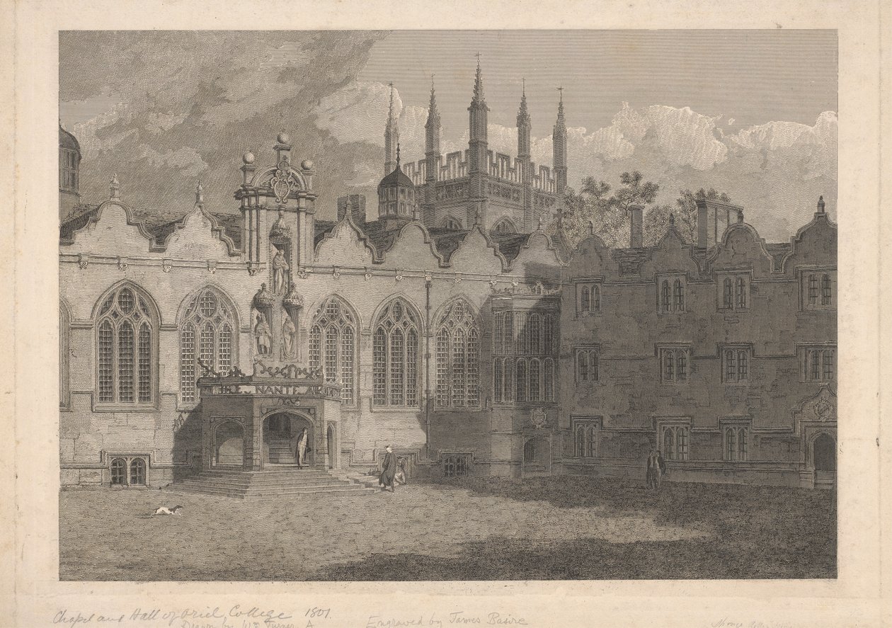 Een Uitzicht op de Kapel en Hal van Oriel College door James Basire