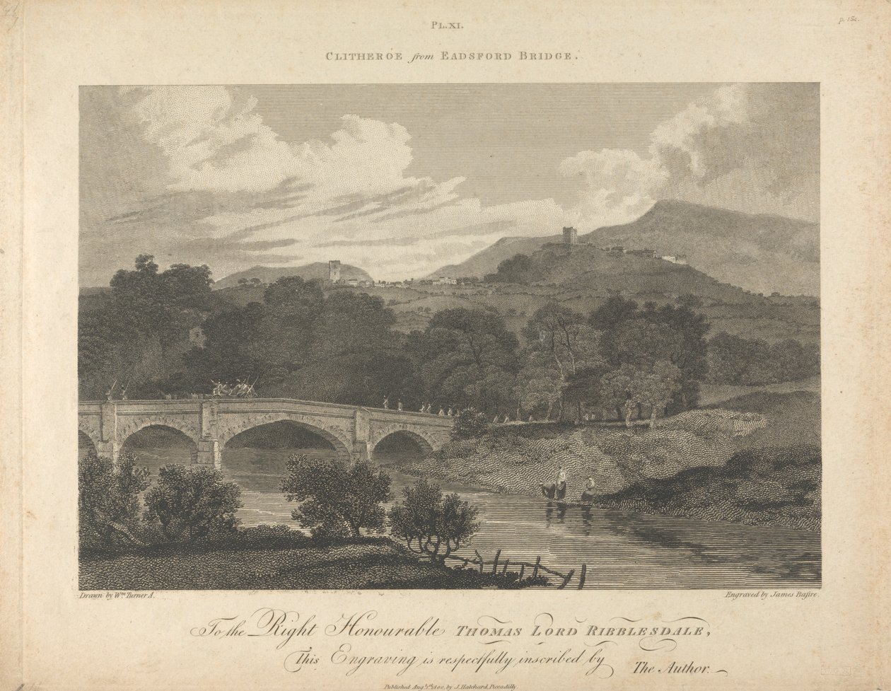 Clitheros vanaf Eadsford Bridge door James Basire