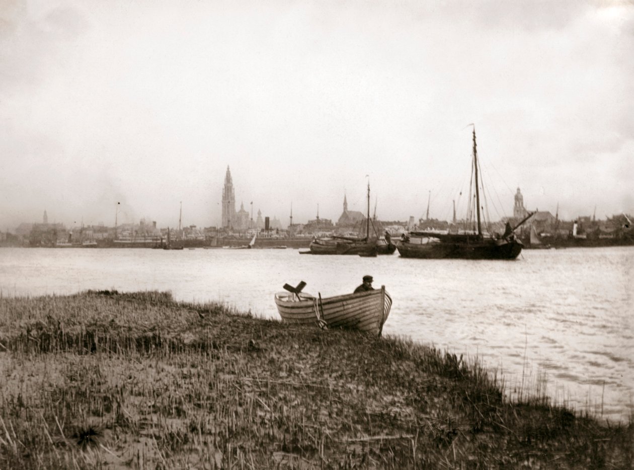 Roeiboot bij een kanaal, Rotterdam, 1898 door James Batkin