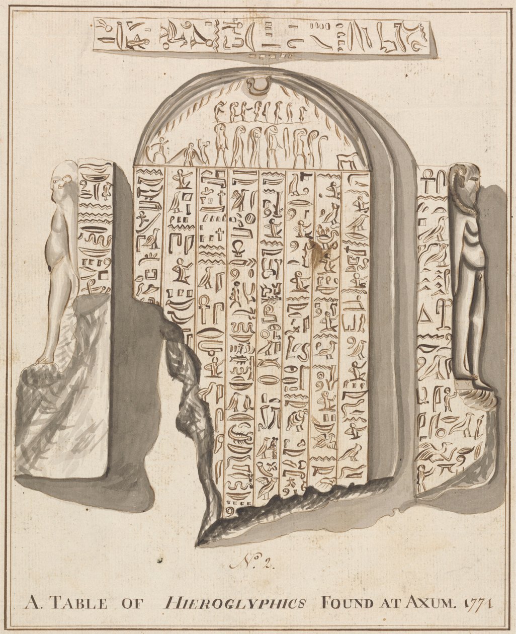 Nr. 2. Een tabel van hiërogliefen gevonden in Axum door James Bruce