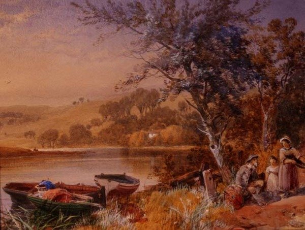 Landschap aan het meer (detail) door James Burrell Smith