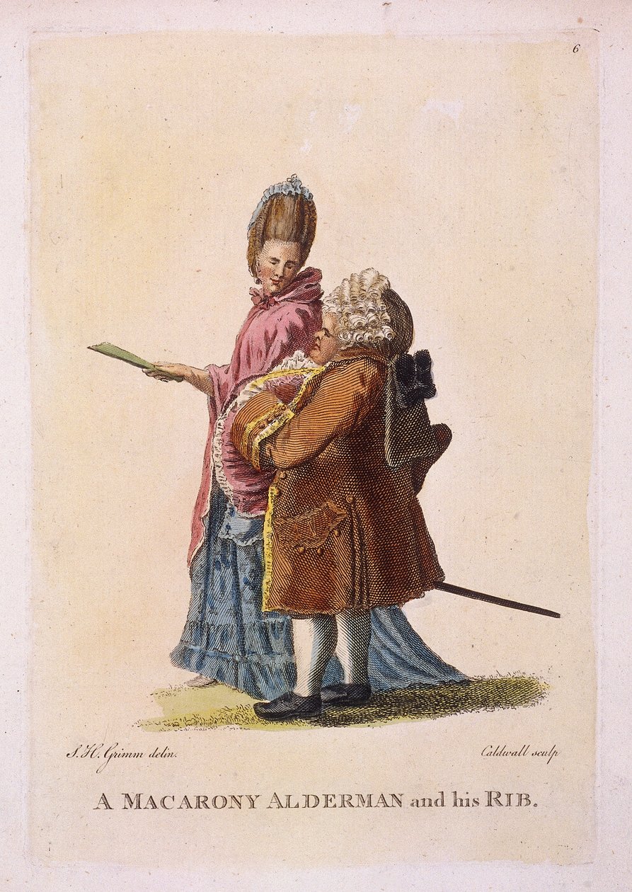Een macaroni wethouder en zijn rib, ca. 1770 door James Caldwall