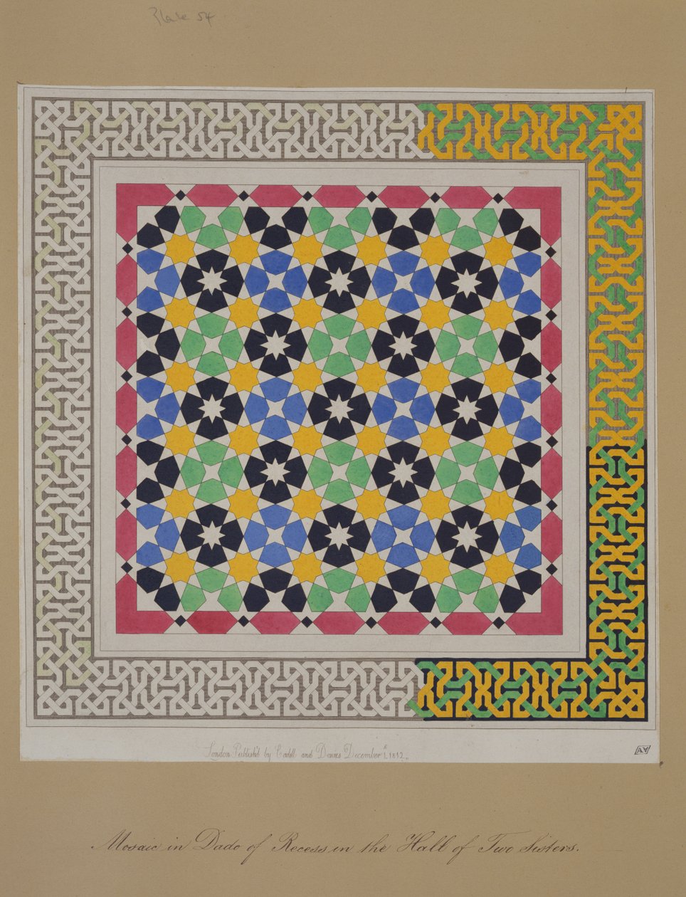Mozaïek in de lambrisering van de nis in de Hal van de Twee Zusters, Alhambra, uit 