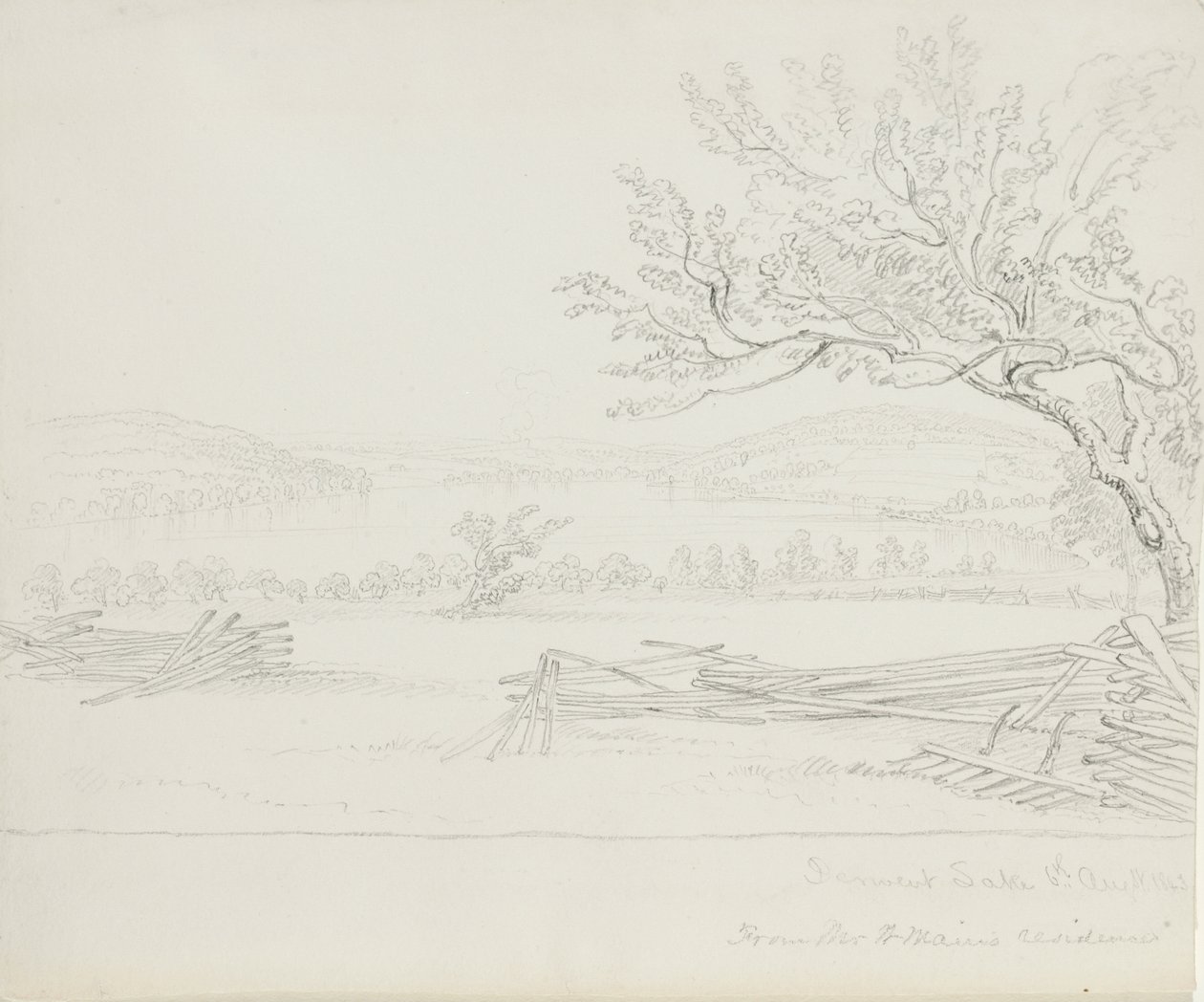 Derwent Lake vanaf de residentie van de heer W. Mains, 1843 door James David Smillie