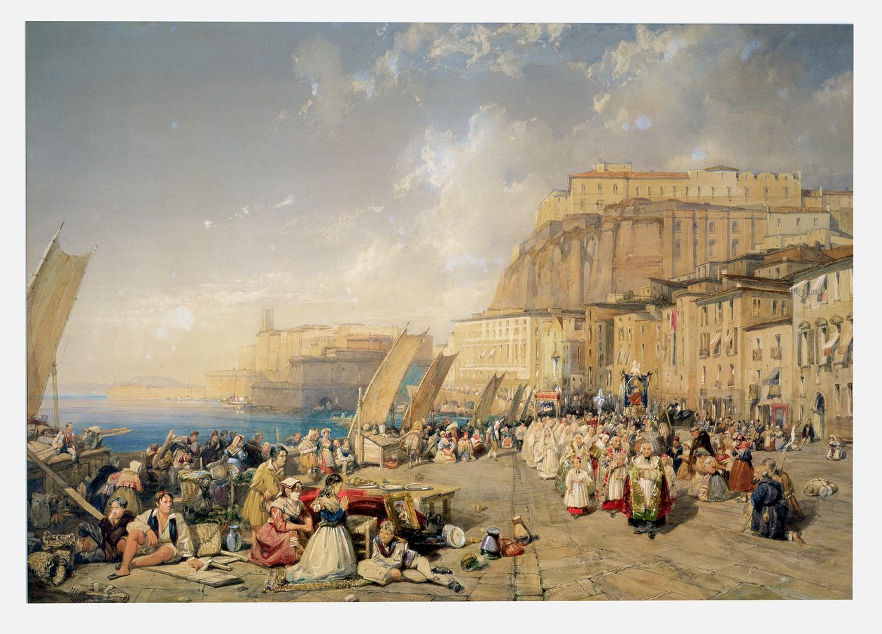 Processie op het feest van Corpus Christi, Napels door James Duffield Harding