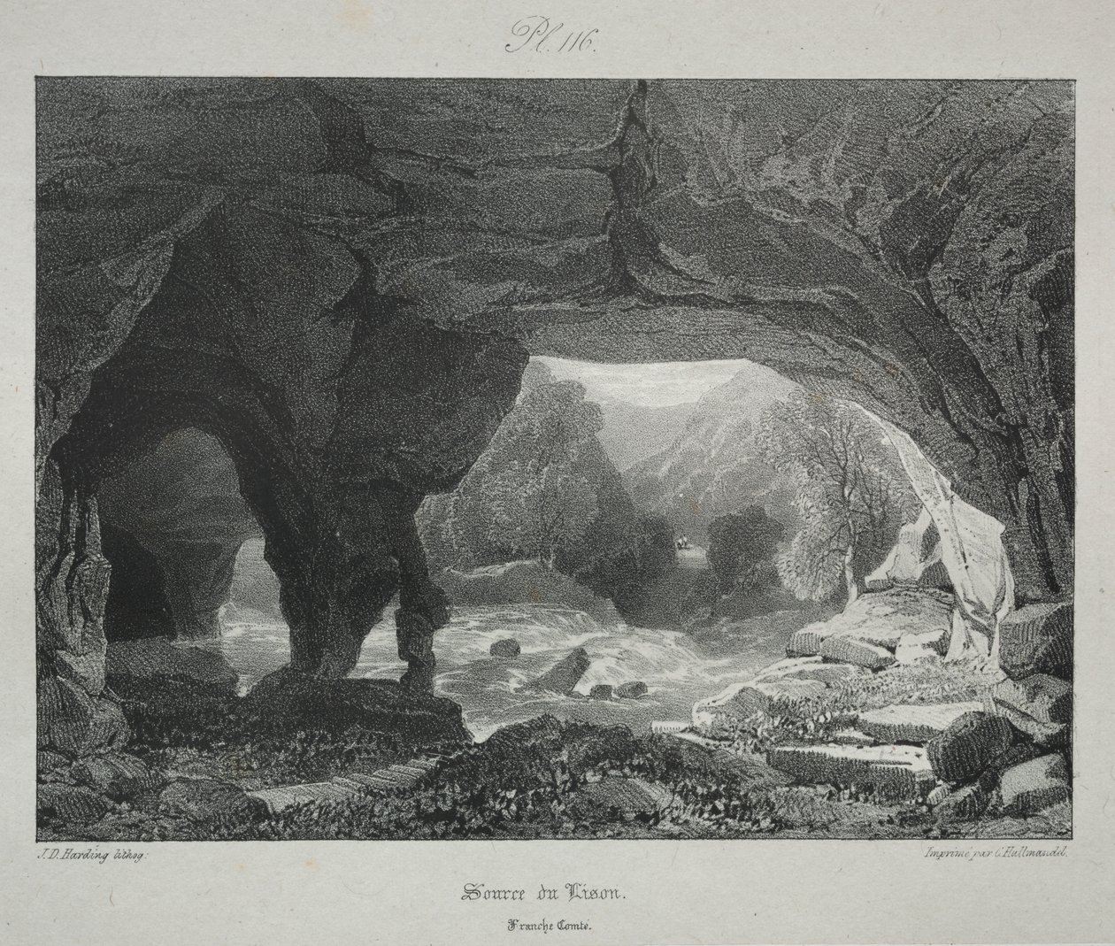 Pittoreske en Romantische Reizen in het Oude Frankrijk. Franche-Comté: Bron van de Lison door James Duffield Harding