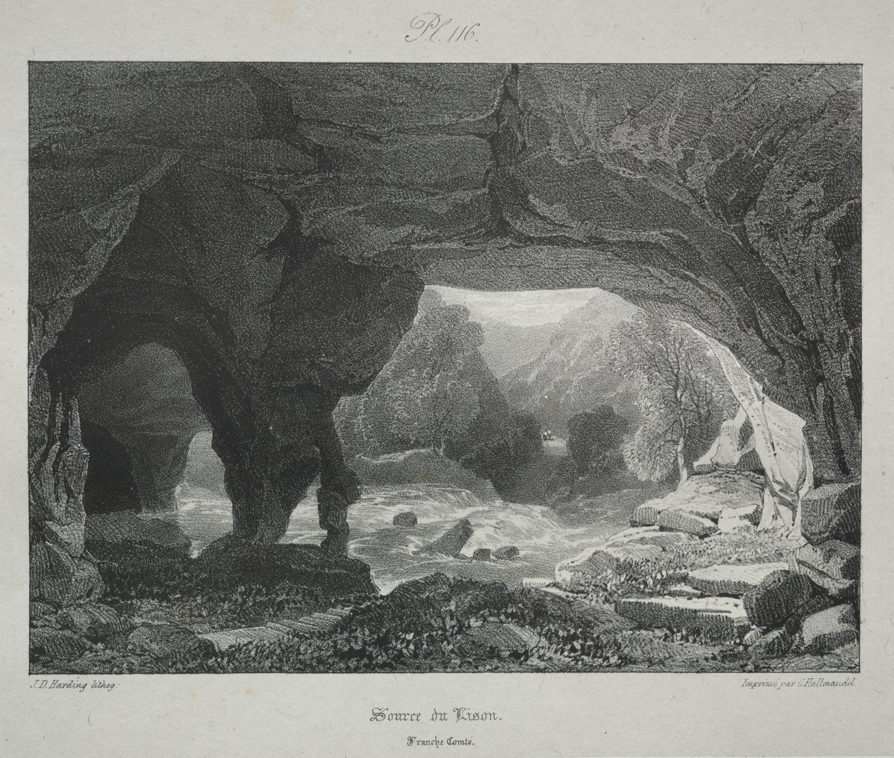 Pittoreske en Romantische Reizen in het Oude Frankrijk. Franche-Comté: Bron van de Lison door James Duffield Harding