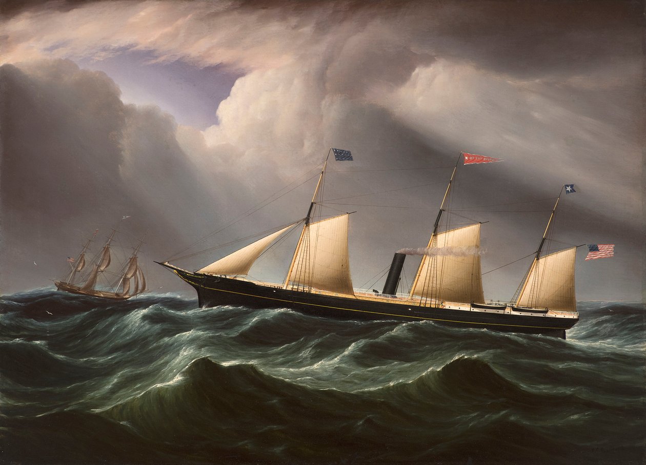 Vroege schroefstoomboot Star of the South in zware zeeën door James E. Buttersworth door James E. Buttersworth