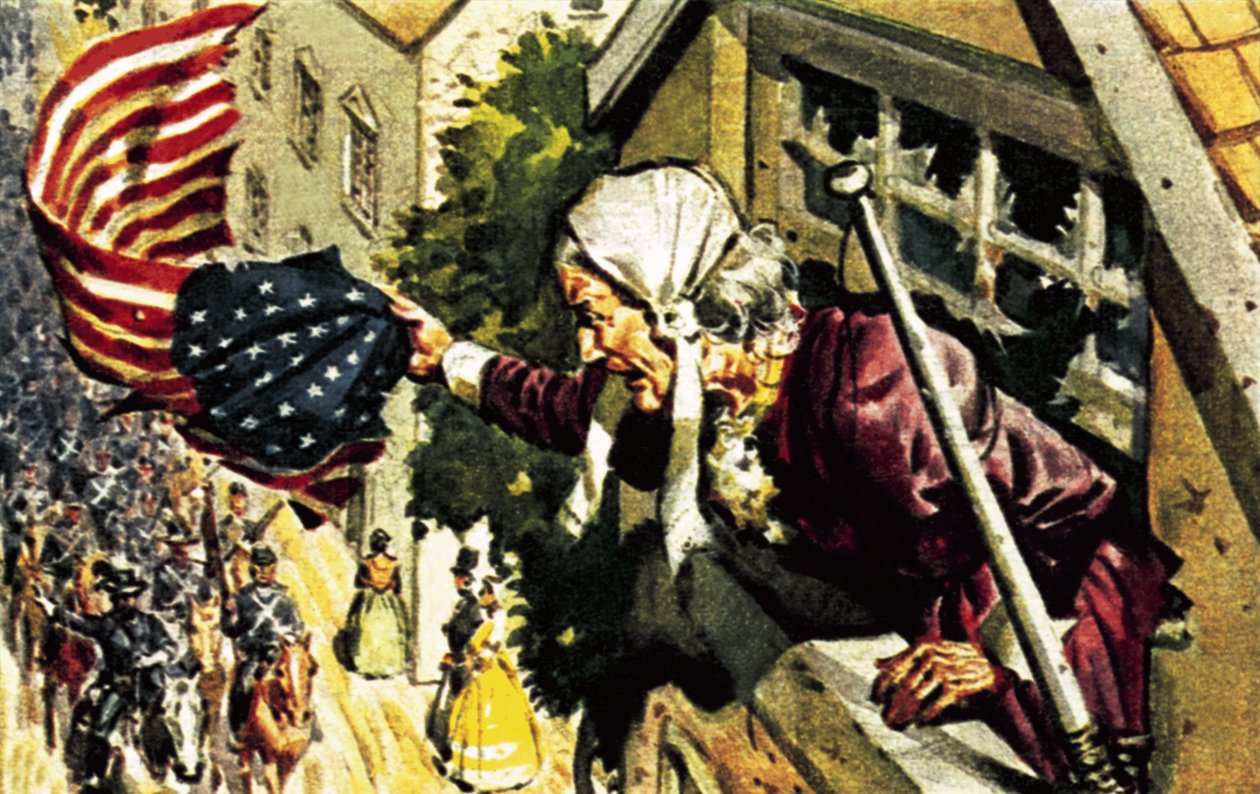 Barbara Frietchie bellend met Generaal Sonewell Jackson tijdens de Amerikaanse Burgeroorlog door James Edwin McConnell