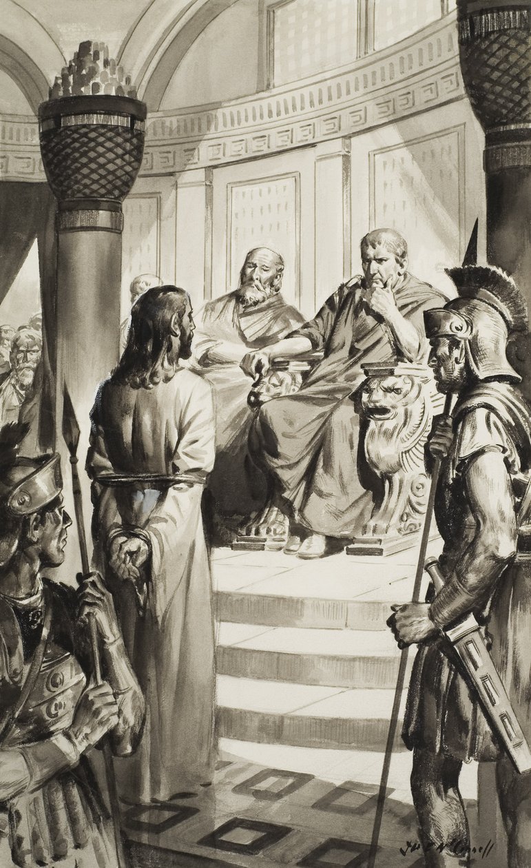 Christus voor Pontius Pilatus (gouache op papier) door James Edwin McConnell