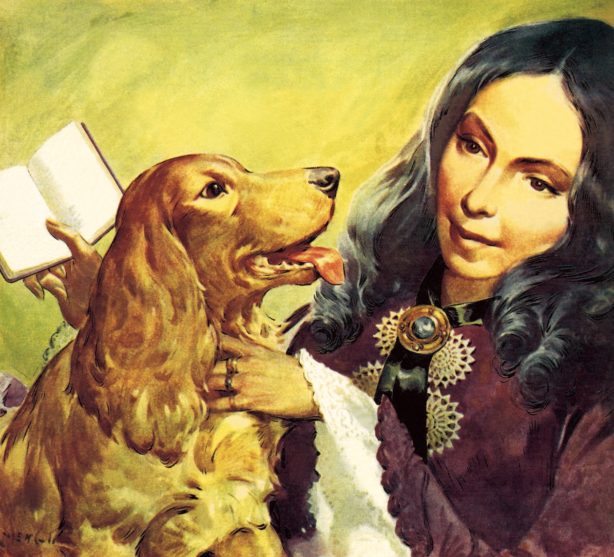 Elizabeth Barrett Browning en haar cocker spaniel Flush door James Edwin McConnell