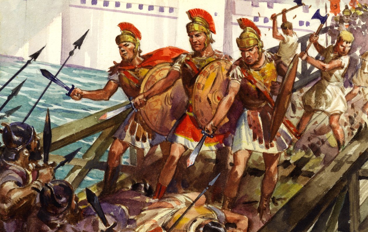 Horatius Cocles verdedigt de Pons Sublicius (gouache op papier) door James Edwin McConnell