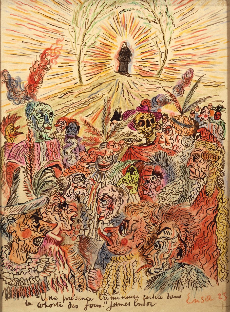 België, Heldere Aanwezigheid Verloren in Gekkenhof door James Ensor