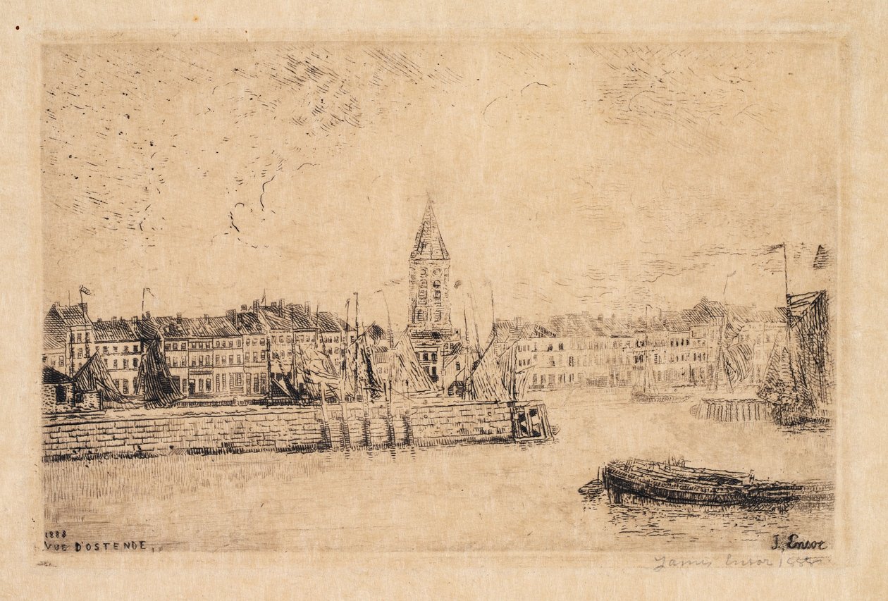 Gezicht op Oostende in het oosten door James Ensor