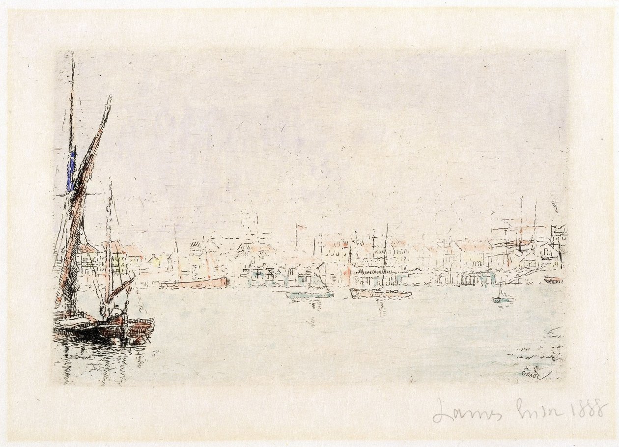 Gezicht op de haven van Oostende door James Ensor