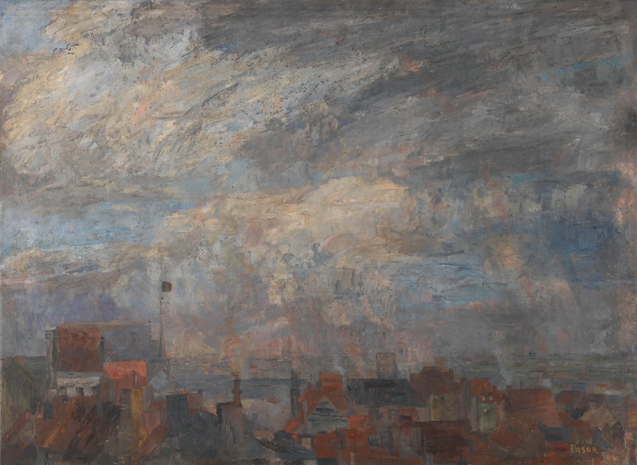 Groot uitzicht over de daken van Oostende door James Ensor