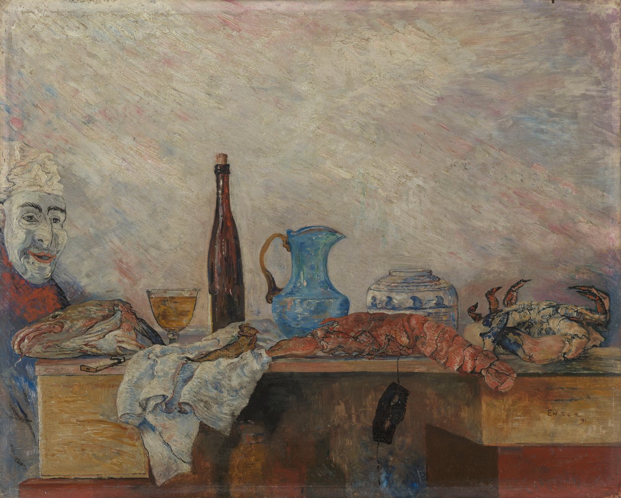 Masker en schaaldieren (Leve de vastentijd) door James Ensor