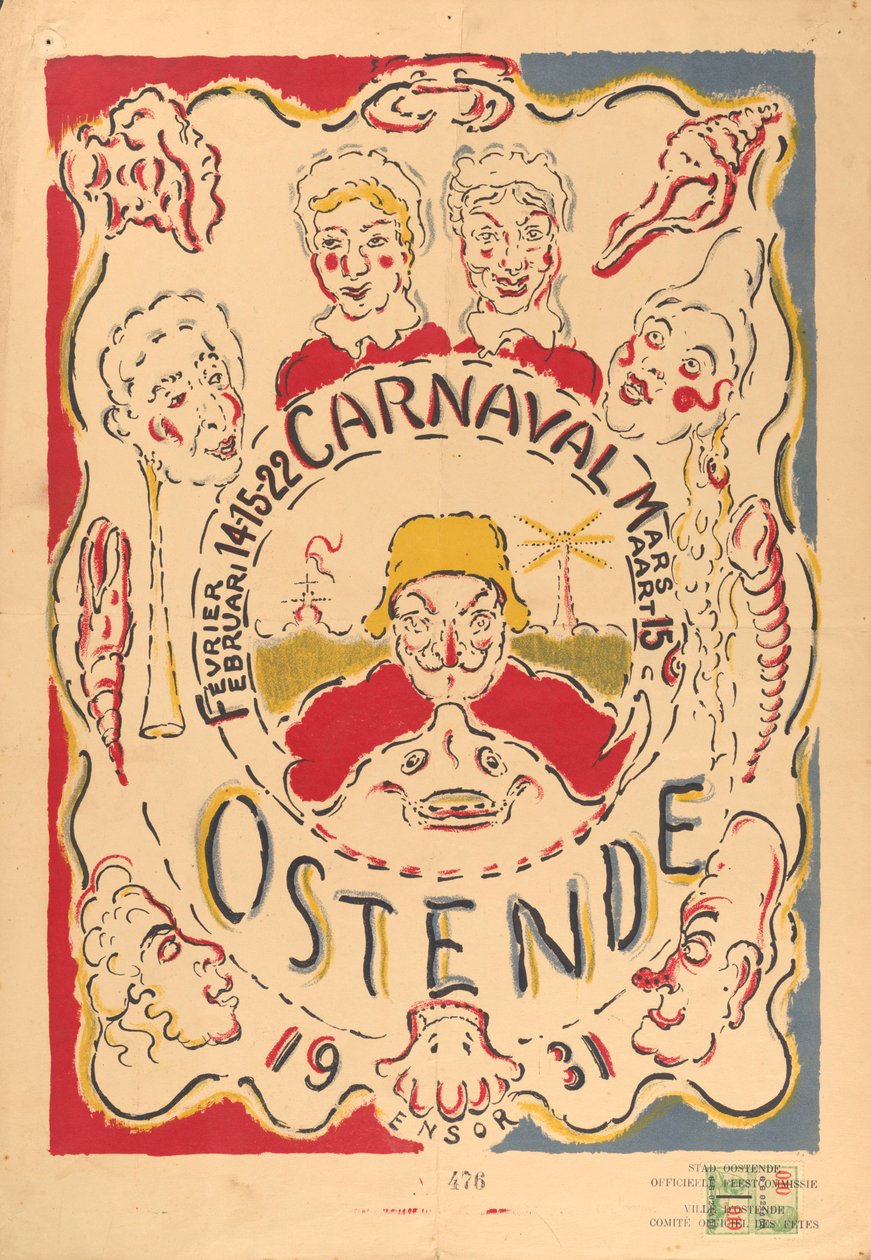 Plakat für den Karneval in Ostende door James Ensor