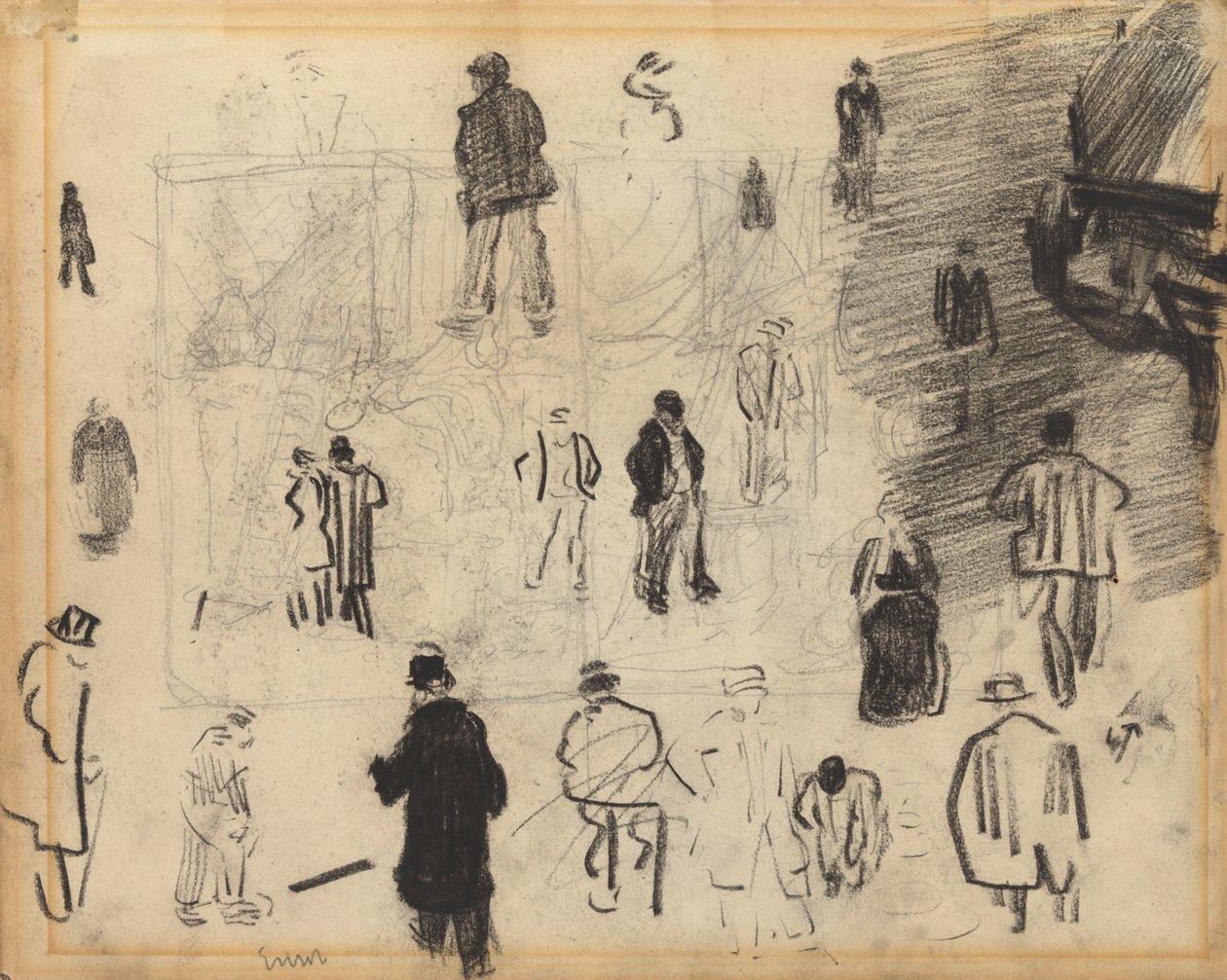 Recto: kruiwagen en figuren door James Ensor