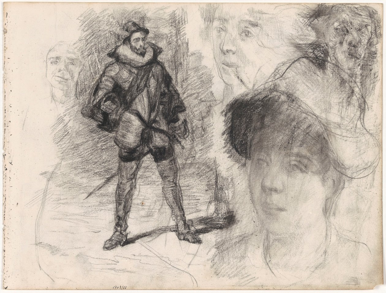Spaanse soldaat en vier gezichten door James Ensor
