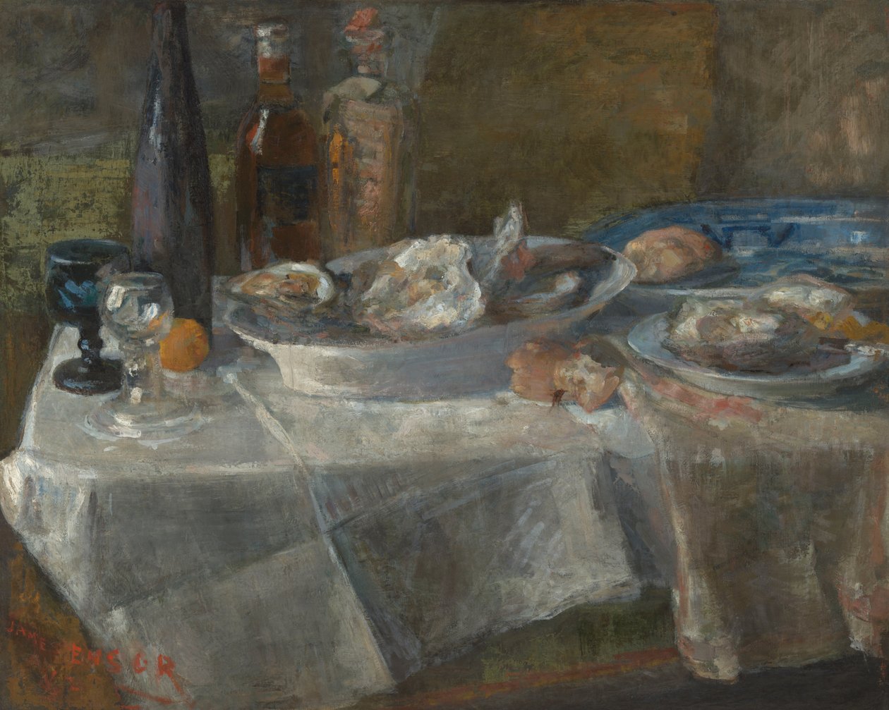 Stilleven met oesters (lichtstudie) door James Ensor