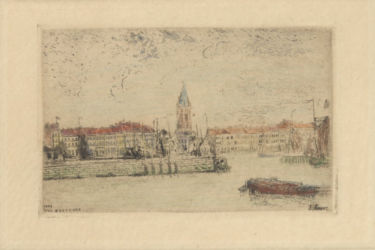 Gezicht op Oostende in het oosten door James Ensor