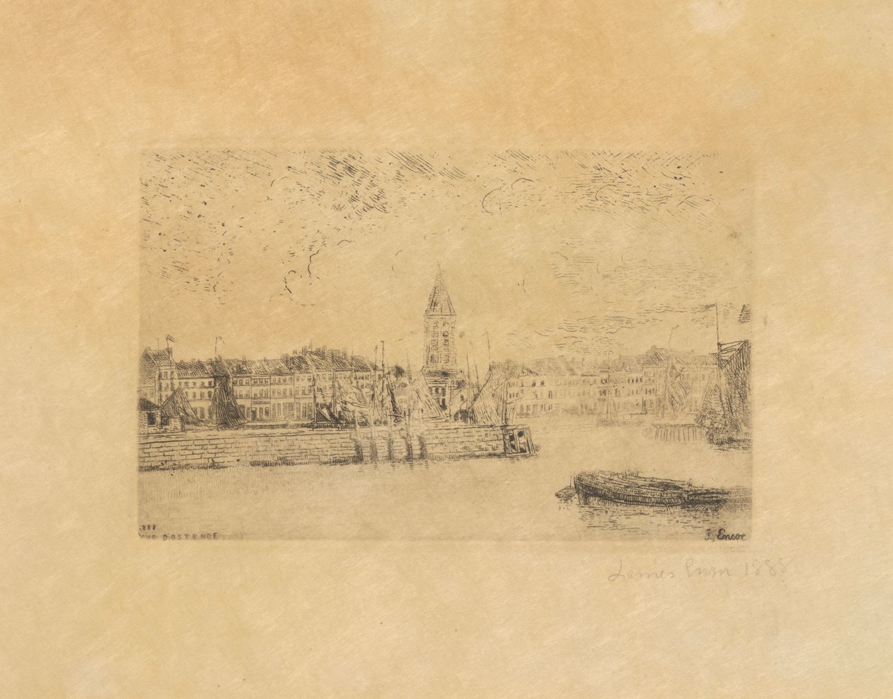 Gezicht op Oostende in het oosten door James Ensor