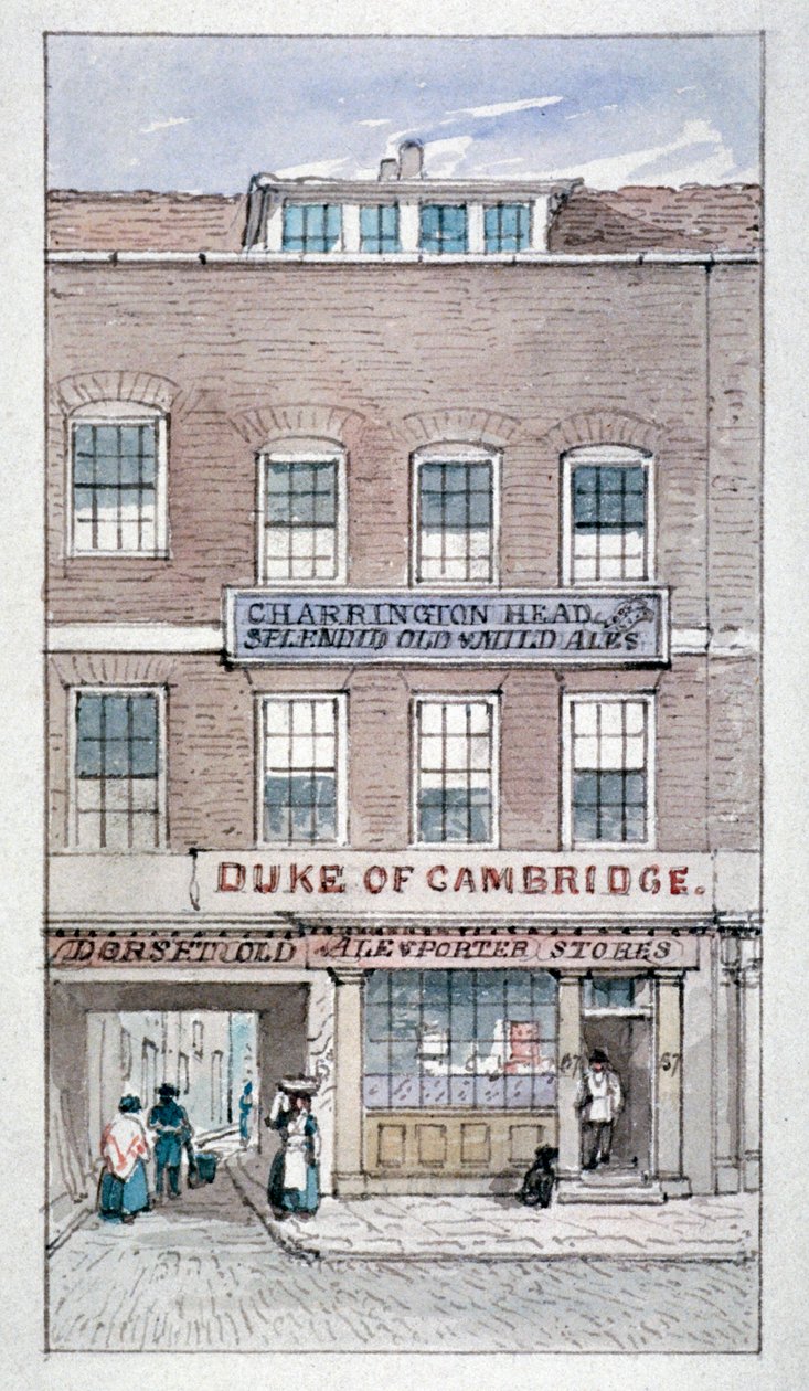 Uitzicht op de Duke of Cambridge Tavern, Shoe Lane, City of London, c. 1840 door James Findlay