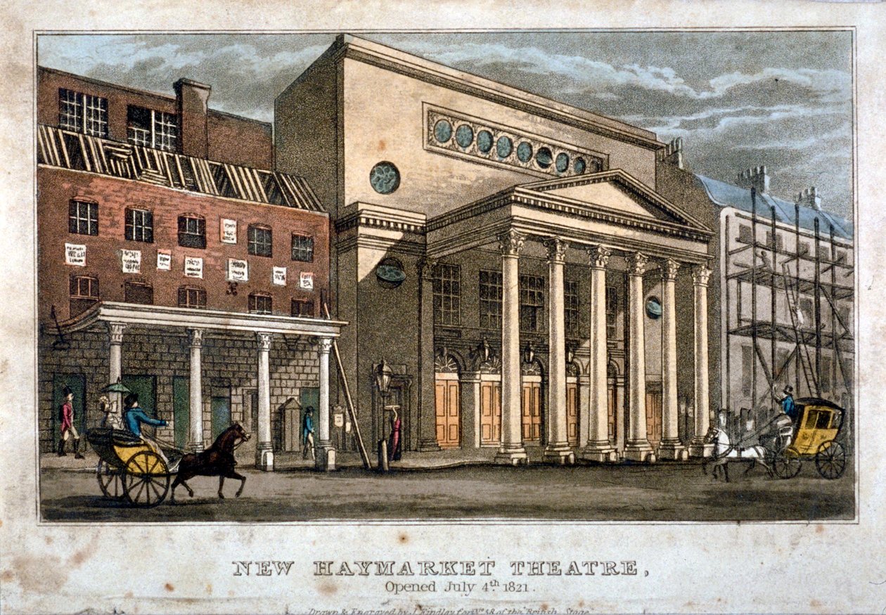 Uitzicht op het Haymarket Theatre, Westminster, Londen, 1821 door James Findlay