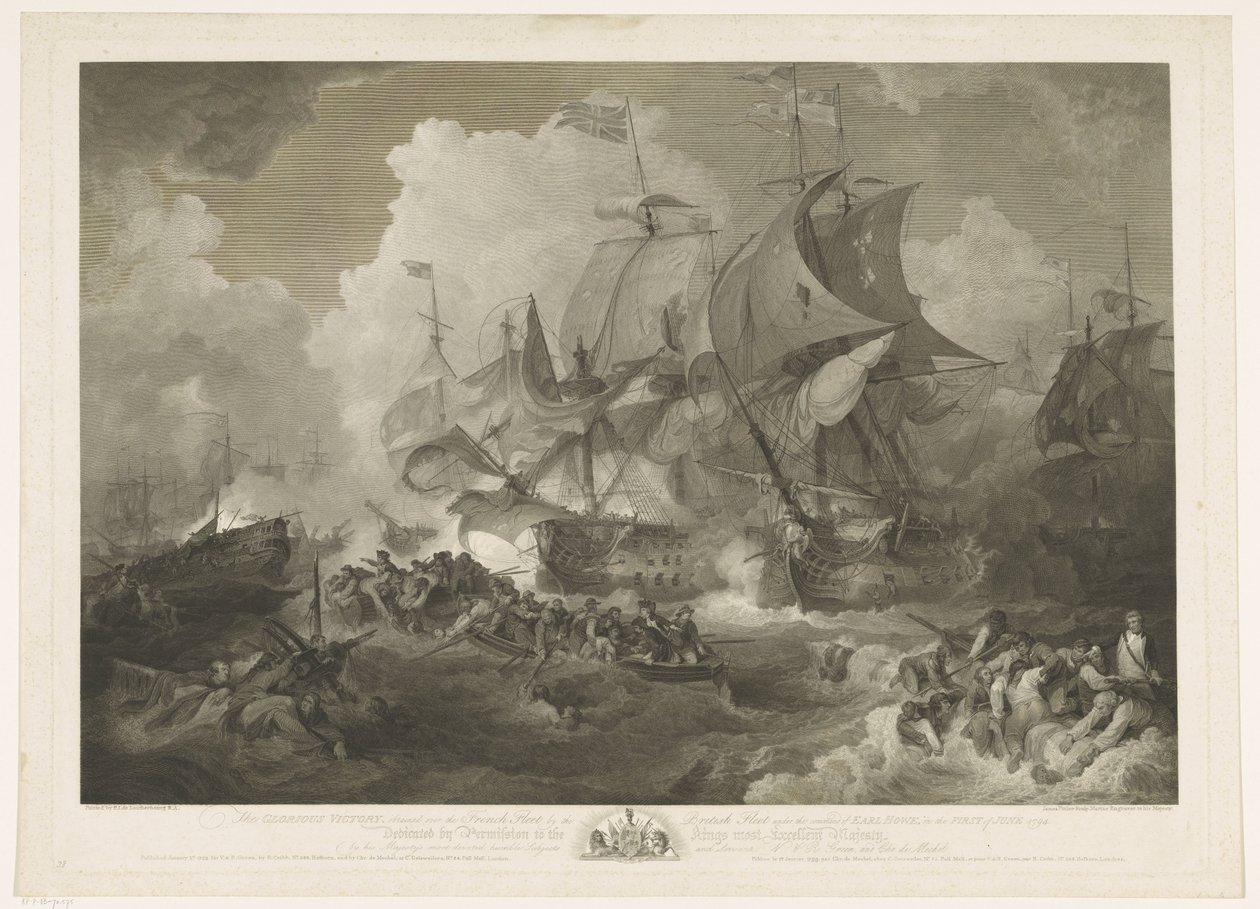 Overwinning van de Engelse vloot op de Franse vloot, 1794 door James Fittler
